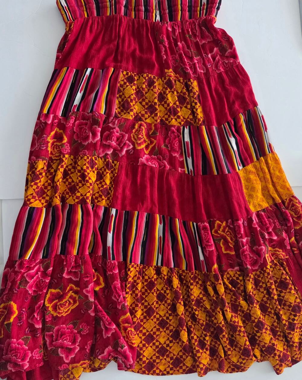 Carole Little Vintage 90s Tiered Patchwork Boho Maxi Skirt Made in USA Size 12